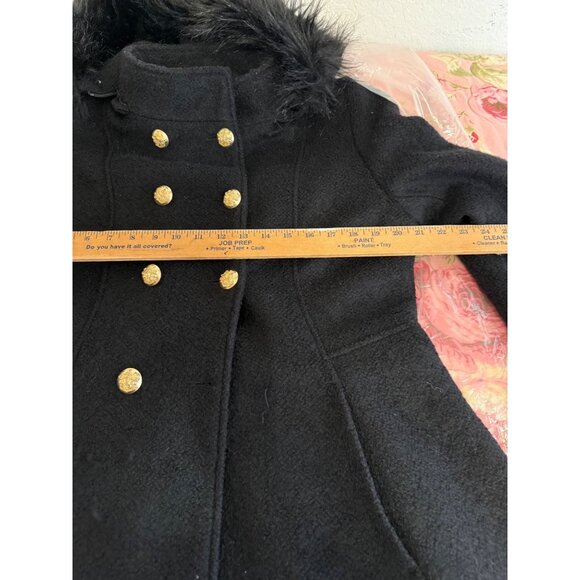 Liz Claiborne Womens Black Boucle Faux Fur Hood Wool Blend Swing Coat XL Read - Picture 7 of 12